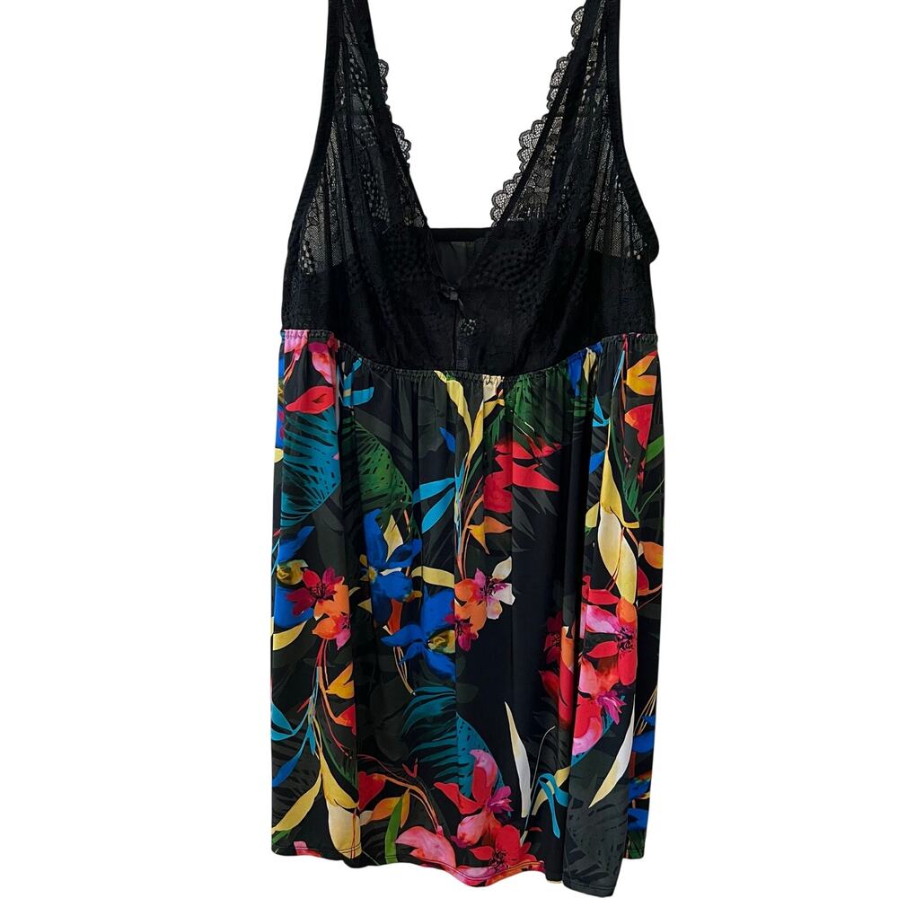 Cacique Women's Babydoll Teddy LIngerie Dress Black Lace Floral Plus Sz 14 16